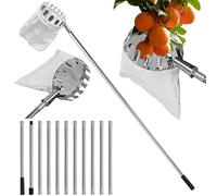 YANGUN Apple Picker with Telescopic Handle, Fruit Picker Tool with Stainless Steel Connecting Pole and Fabric Bag, Fruit Harvester Berry Picker, Fruit Grabber for Cherry Lemon Orange Pear (4.2 Meter)