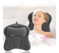 YANGUN Bath Pillow, Bath Pillows for head and neck, 4D Air Mesh & 6 Suction Cups, Bath Cushion for Women and Men Gifts, Fits All Bathtub, Hot Tub and Home Spa, Grey