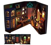 YANGUN Book Nook Kit, DIY Book Nook Kit with LED Lights, Home, Bookshelf Decor, Wooden Book Nook Dollhouse Kit, 3D Puzzle Wooden Art Bookends for Adults to Build, Make Your Own Craft House Model