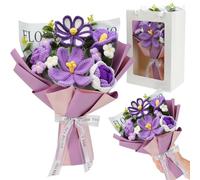 YANGUN Crochet Flowers Bouquet, Knitted Flower Bouquet for Home Decor, Weddings, Birthdays, Mother's Day Graduation, Christmas with Gift Bag, Purple