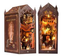 YANGUN DIY Book Nook Kit, 3D Wooden Puzzle Book Nook Kit, DIY Miniature Dollhouse Kit with LED Light, Model Kits for Adults to Build,Creative Bookends Building Model Kit Gift for Teens (Magic Library)
