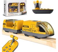YANGUN Electric Train Toy for Wooden Rails, Motorised Train Remote Control with 4 Sound and Light Effects for Children 3 4 5 6+ Years, Compatible with Thomas, Brio, Chuggington