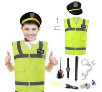 YANGUN Kids Police Costume, 10 Pcs Police Officer Dress Up, PoliceCostume Kids for Boys Girls Halloween Cosplay Birthday Role Play (Green)