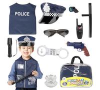 YANGUN Kids Police Costume - 11 Pcs with Vest, Baton and More - Role Play for Fancy Dress Party