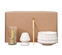 YANGUN Matcha Tea Set, 6pcs Matcha Whisk Set with Scoop, Spoon, Sifter, Whisk Holder, for Tea Ceremony Drinking (Pink)