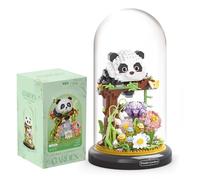 YANGUN Panda Building Blocks Kit, Panda Flower Bouquet Building Block Set, Creative DIY Plants Bonsai Kit with Dust Cover, Home Office Decor Gifts for Adults Kids