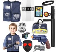 YANGUN Police Pretend Play Toys, 11 PCS Police Costume Accessories, Children Polices Officer Costume Accessories with Uniform Outfit Mask Shield & More, CostumeAccessories for Kids Halloween Role Play
