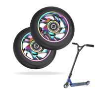 YANGUN Scooter Wheels 100mm, 2 Pcs Scooter Spare Wheels with ABEC 9 Bearings Fit, Stunt ScooterWheel Colorful Pu Wheel Alloy Series Pro Stunt Scooters Wheel for Razor/Apollo/Cox Swain StuntScooters