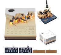 YANGUN Time Piece Calendar - 2026 Desk Calendar with LED Light, 3D Paper Sculpture Calendars 2026, 3D Desk Calendar2026 Memo Pad Paper Art Creative Gift for Christmas Housewarming Desktop Decoration