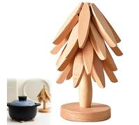 YANGUN Tree Shape Trivet Set - 4 Pcs Wood Coasters, Folding Anti-Scald Table Mat, Heat Resistant Pads for Kitchen Accessories