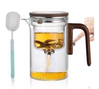 YANGUN Water Separation Glass Teapot with Wooden Handle, Enchantipot Magic Tea Pot with Sponge Brush, Witchcraft Teapot Cup, Press Control Magic Tea Pot for Brewing, Filtering(Transparent)