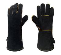 YANGUN Welding Gloves, 16'' Leather BBQ Gloves, Leather Welding Glovess, Fire Glovess for Log Burner, Fire and Heat Resistant Glovese, Heat Proof Fire Glovese for Baking,Oven,Welders,Gardening (Black)