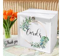 YANGUN White Wedding Card Box with Lock, Wedding Post Box, 25 × 26 × 21cm PVC Money Envelope Card Gift Boxes for Anniversary Birthday Baby Shower Reception Party Graduation Decoration