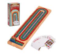 YANGUN Wooden Cribbage Board Game, 3 Track Folding Cribbage Board with Cards & Pegs, Portable Classic Family Game for Adults & Kids, Design Ideal for Travel, 2-3 Players