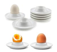 YANGWEN 6 Pcs Stackable Egg Cups Set - White Plastic Egg Holders Tray for Hard/Soft Boiled Eggs - Microwave & Dishwasher Safe Breakfast Tableware