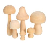 YANGWEN 6-Piece Wooden Mushroom Set - Unfinished Natural Craft Mushrooms for Children's Arts & DIY Crafts