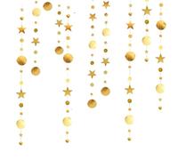 YANGWEN Gold Star Circle Paper Garland, 4pcs, 52 Ft, Gold Twinkle, Perfect for Rustic Wedding, Neutral Baby Shower, Vintage Party, Birthday, Bridal Showers