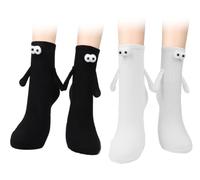 YANGWEN Holding Hand Socks,2 Pair Novelty Funny Cotton Hand Holding Socks Couple Holding Hands Socks, for Man Woman Couple Friend(Black, White)