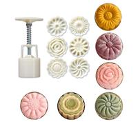 YANGWEN Mooncake Mould 50g with 6 Flower Stamps, 3D Round Mooncake Press Mold Set for DIY Mid-Autumn Festival Baking - Cookie & Pastry Maker Tool for Traditional Chinese Desserts
