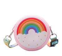 YANGWEN Silicone Rainbow Round Crossbody Coin Bag Kid Toddler Girl Children Shoulder Handbag Adjustable Strap Holiday Travel Pocket Pack