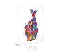 Yangxiaolei Fingers Crossed Sign Watercolor Canvas Print Wall Art Poster Housewarming Gift Good Luck Hand Sign Crossed Fingers Picture for Living Room decor 60x80cm(23.6x31.5inch) Unframed