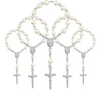 Yangyou 30Pcs Baptism Rosary Beads Finger Baptism Rosaries Faux for Baptism Favors Favors Communion Favors