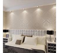 YangYun Home Decoration European Vintage Damask PVC Deep Embossed Textured Living Room Bedroom Wallpaper Roll Cream&White Color 0.53m(1.73'W) x 10m(32.8'L)=5.3m2(57 sq.ft)