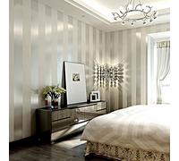 YangYun Home Decoration Modern Minimalist Vertical Striped Non-Woven for Bedroom Living Room Non-Pasted Wallpaper Cream Silver Color 1.73'W x 32.8'L,Striped Wide is 0.43'
