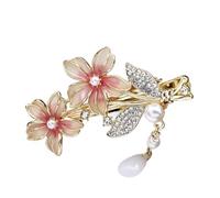 yangzerang Crystal Hair Clips Pearls Alligator Hairpins Small Mini Flower Hair Barrettes Hair Pink Flower Hairpin Shining Hair Accessories for Women and Girls Gold Tone