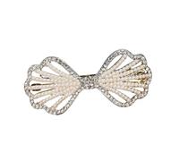 yangzerang Crystal Sparkling Bowknot Hair Pins Elegant Rhinestone Hair Clip Pearl Bow Hairpin Hollow Out Pectinid Hair Barrette Headpiece Korean Style Hair Accessory
