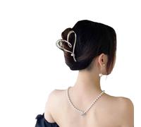 Yangzerang Pearl Heart Hair Claws - Silver Tone Metal Heart Love Hair Clips with Strong Hold for Women & Girls