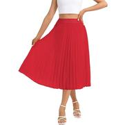 Yanhalo Womens High Waist Pleated Skirt A-Line Swing Elastic Midi Flowy Chiffon Skirts Red