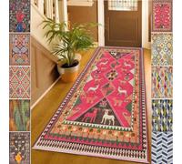 YANHONG Hallway Hall Runner Narrow Rugs 60 x 110 cm Extra Long Non Slip Anti-Slip Welcome Front Door Mat, Heavy Duty Non-Slip Rubber Back, for Hallway Kitchen Living Room, Pink B