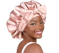 YANIBEST Silk Bonnet for Sleeping Women Satin Bonnet Double Layer Satin Lined Hair Bonnet with Tie Band Curly Hair Blush Pink