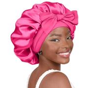 YANIBEST Silk Bonnet for Sleeping Women Satin Bonnet Double Layer Satin Lined Hair Bonnet with Tie Band Curly Hair Hot Pink