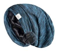 YANIBEST Silk Satin Bonnet Hair Wrap for Sleeping - Adjustable Stay on Silk Lined Slouchy Beanie Hat for Curly Hair and Braids Blue
