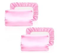 Yanideer Satin Pillowcase for Hair & Skin Travel Elastic Band Cooling Satin Pillowcases - Satin Pillow Case Cover Pillow Cases Standard Size Queen, Pink