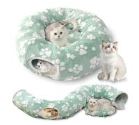 Yaning Cat Tunnel for Indoor Cats, Cute Peekaboo Cave with Dangling Balls, Pet Donut Tunnel Bed with Circle Mat for Puppy Kitten Rabbit, Green