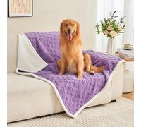 Yaning Checkered Waterproof Blanket for Bed Couch Sofa Car, Fluffy Soft Dog Blanket with 3D Jacquard Grid Pattern, Reversible Leakproof Pet Blankets for Dogs Cats Puppies, Dusty Purple, 127x150cm