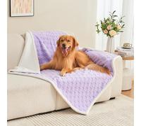 Yaning Checkered Waterproof Blanket for Bed Couch Sofa Car, Fluffy Soft Dog Blanket with 3D Jacquard Grid Pattern, Reversible Leakproof Pet Blankets for Dogs Cats Puppies, Lilac, 127x150cm