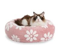 Yaning Donut Dog Beds for Small Dogs, Calming Round Cat Beds for Indoor Cats, Cute 3D Textured Flower Pet Bed with Removable Washable Cover and Anti-Slip Bottom（Pink，50cm）