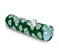 Yaning Straight Cat Tunnel for Indoor Cats 47"x12", Cute Cat Toys Collapsible Tunnel Tube with Balls for Puppy Kitten Rabbit, Green Flower