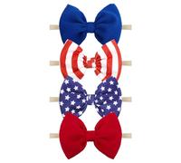 YanJie 4th of July Flag Baby Nylon Headbands Bows Red Blue White Star Spangled Hair Bands Bows Hair Accessories for Newborn Toddler Kids 4 Pack