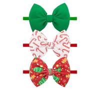 YanJie Baby Girls Christmas Bows Christmas Tree Candy Cane Headbands Gingerbread Toddler Newborn Bows Red Green White Christmas Hair Accessories