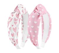 YanJie Valentine Headband Knotted Womens Wide Headbands Red Heart Hair Accessories for Girls Fashion Headband Non Slip for Valentine Party Gifts Pink