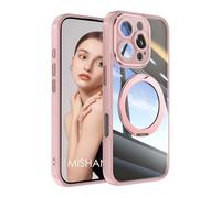 YANJIEER ESONG Magnetic Case for Samsung Galaxy Z Flip7 Clear Kickstand Cover, Bulid in Camera Cover, 360° Rotatable Ring Stand Holder, Slim Transparent Hard Shockproof Phone Case Pink