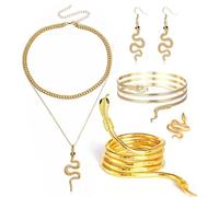 YANJINMY Snake Jewelry Set for Women Snake Pendant Necklace Bendable Snake Necklace Armband Bracelet Snake Earrings Ring Set Medusa Accessory for Halloween Party