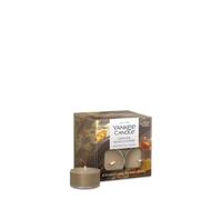 Yankee Candle Amber & Sandalwood Tea Light Candles, Premium Plant Wax Scented Tealights, 12 Count, Beige, Up to 5 Hours Burn Time, Natural Fiber Wick,