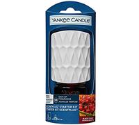 Yankee Candle ScentPlug Starter Kit, Black Cherry Plug In Air Freshener, Up to 30 Days of Fragrance, White Organic Pattern, UK 3 pin plug