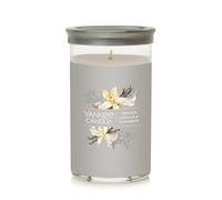 Yankee Candle Smoked Vanilla & Cashmere Signature Medium Pillar Candle - 14.25 oz Light Gray Soy Wax Blend Metal Lid Coaster - Ideal for Home & Kitch